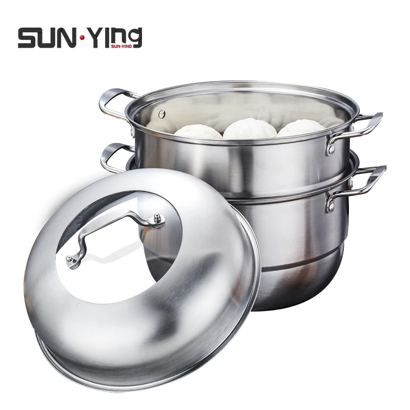 

ZB28-2 Stainless steel steamer pot  2 Layers Food Steamer Cooking Pot cookware sets commercial dim sum steamer With Handles, Stainless steel color