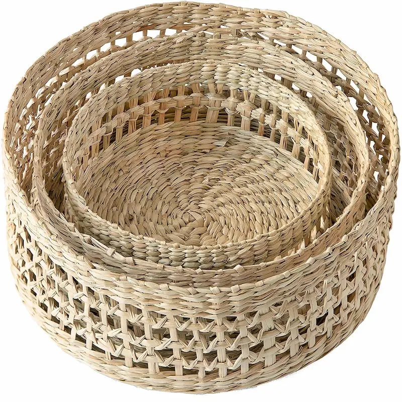 

High Quality Creative Lamp Shade Wall Basket Decor Seagrass Woven Wicker Baskets for Fruit, Brown