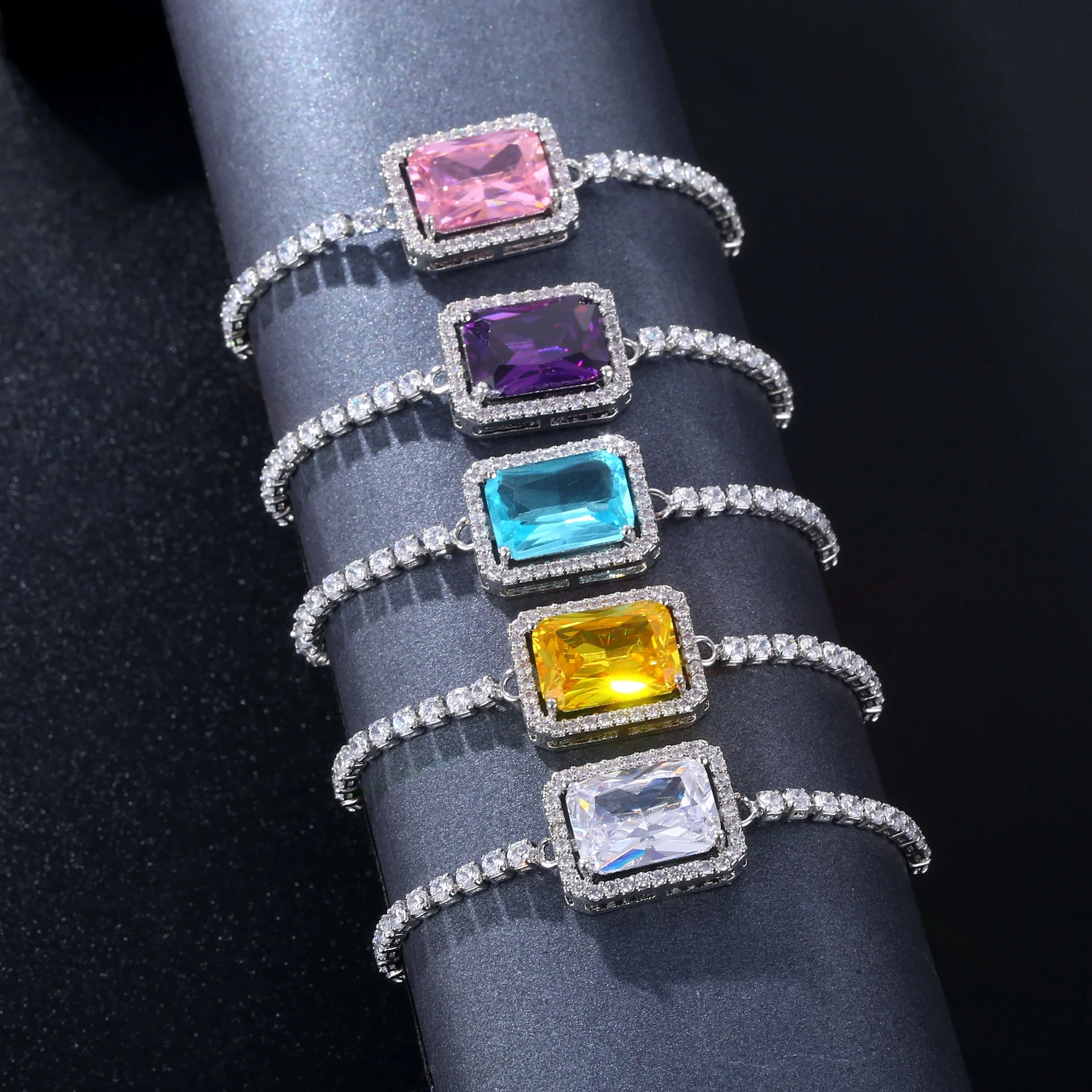 

Exquisite Retro Temperament Rectangular Colorful Zircon Bracelet Adjustable Men and Women Bracelet Bridal Jewelry High End Gifts, Picture shows