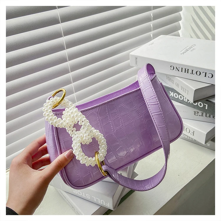 

ZB480 Fashion Crocodile Underarm Shoulder Bag Women Pearl Bag Handbag Large Capacity Pearl Strap Bag Handbags, Purple, yellow,black,white,green or custom