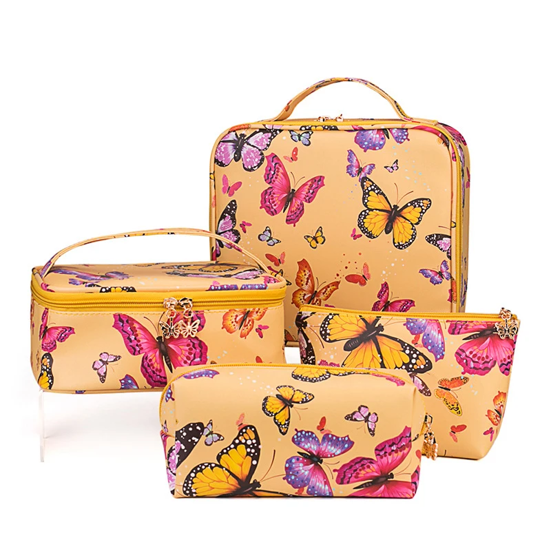 

NCB0118 butterflies prints pu zipper makeup bag luxury travel cosmetic bag, White