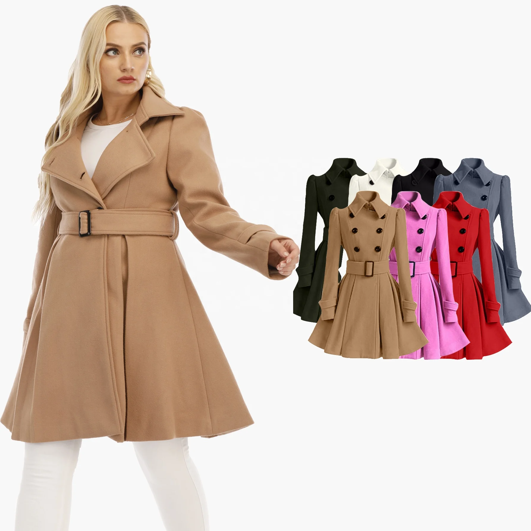 

Customized Winter Women Stylish Thick Double-breasted Overcoat Ladies Woolen Plus Size Coats Women Jacket Trench Coat With Belt