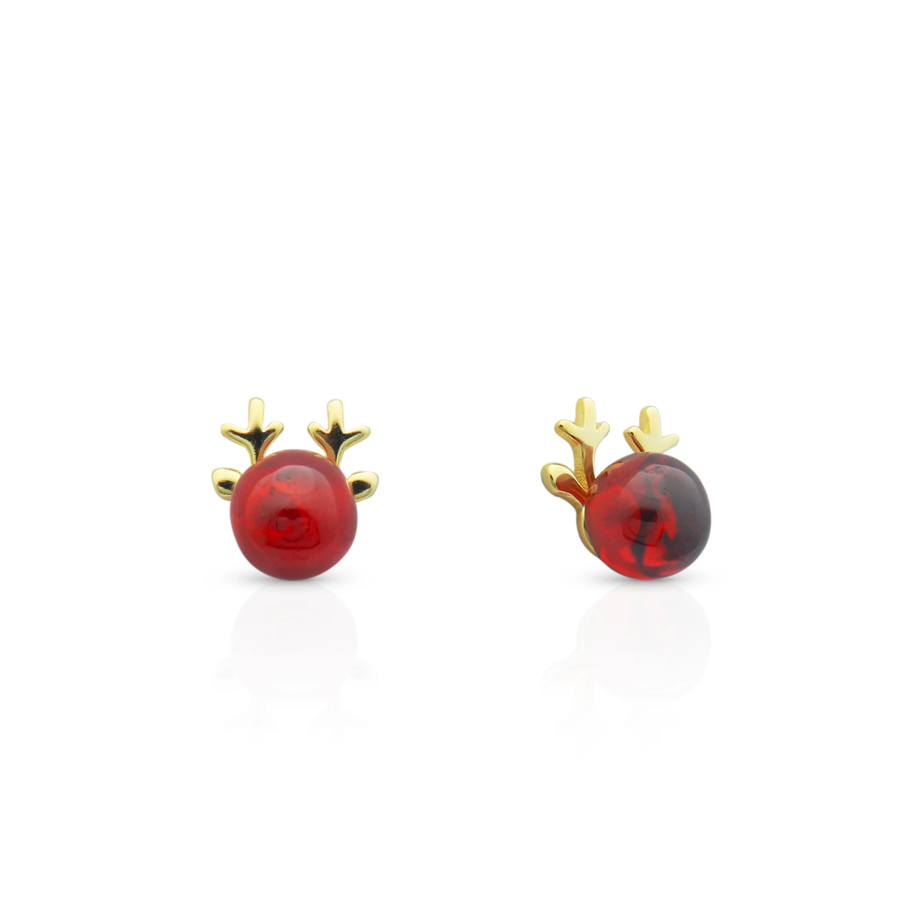 

Chris April fashion jewelry 925 Sterling Silver Gold plated red garnet reindeer stud Earring for christmas, Yellow gold