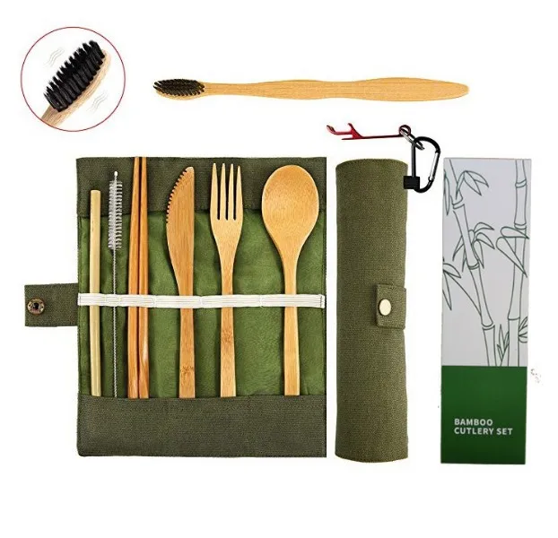 

Reusable Wooden Bamboo Utensils Cutlery Set Silverware for Kids & Adults, Natural color