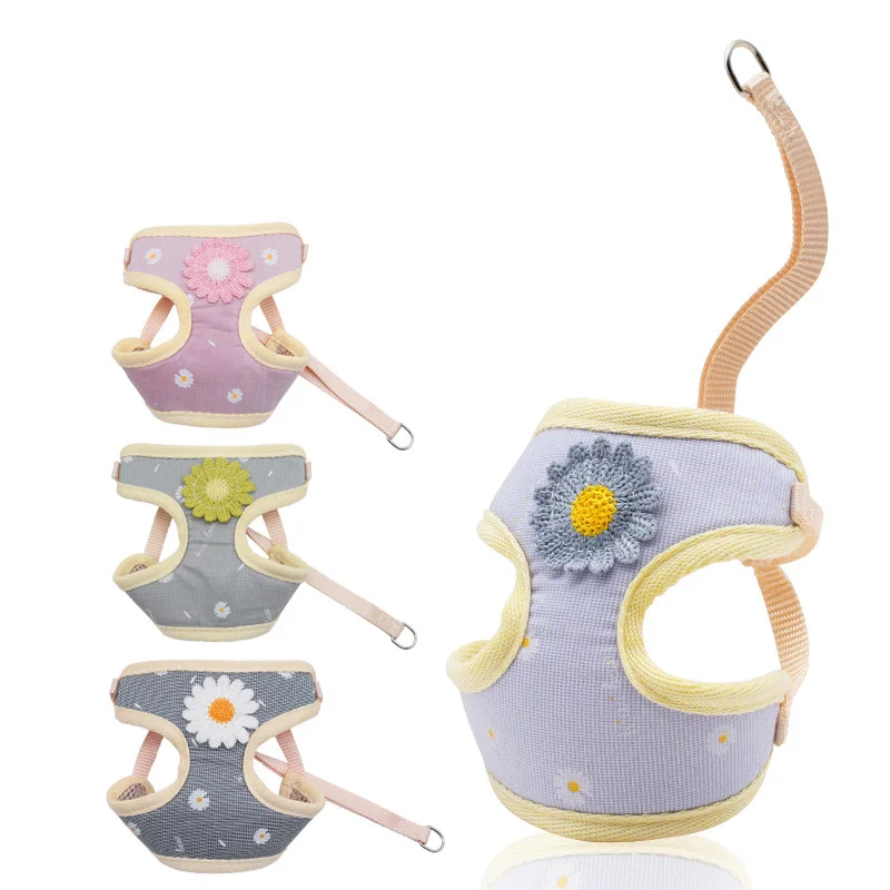 

Flower Pet Dog Harness Rope Net Pocket Summer Cool Dog Vest Leash Adjustable Traction Rope Supplies