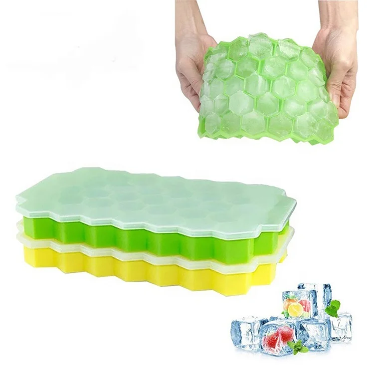 

Food Grade Eco-friendly Honeycomb Shape 37 Holes Silicone Ice Cube Tray Mold With Lids, Clear,green,pink,purple,red,sky blue,yellow