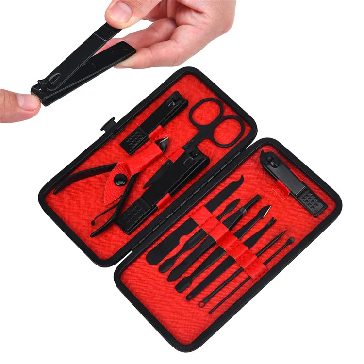 

Stylish Black Stainless Steel High Quality Manicure Nail Kit 12Pcs