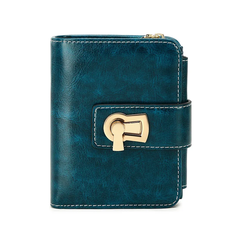 

New Design RFID Blocking Card Holder Case Trifold Coin Pocket Purse Women Leather Short Wallet With Zipper