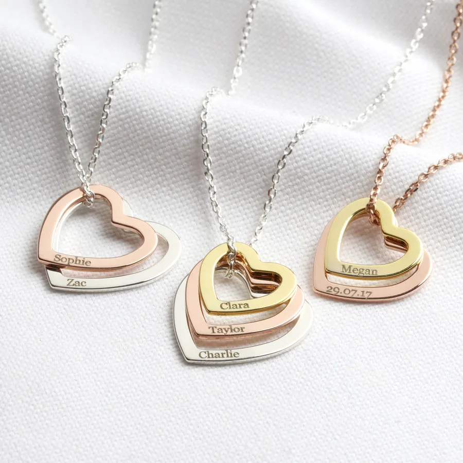 

Wholesale Stainless Steel Heart Jewelry Custom Engraved Name Word Necklace Dainty Hollow Heart Shape Necklace For Women Gift, Silver(steel), gold, rose gold