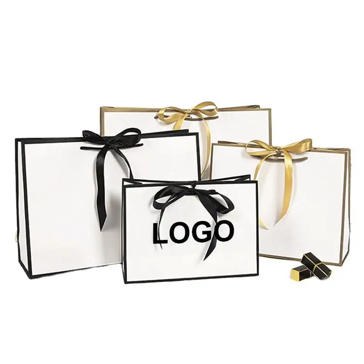 

Gift Wrap Creative design luxury Large Black White kraft paper-bag with handle Wedding Party Favor craft paper bag