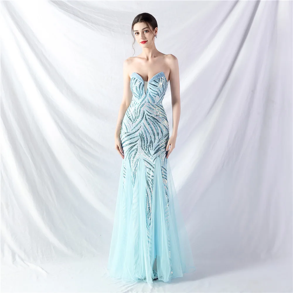 31812# New Heavy Bead Stitching Mesh Ultra Dense Sequin Evening Dress