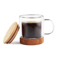 

Double Wall Borosilicate Glass Coffee Mug With Handle, Custom Reusable Insulated Espresso Tea Cup Set Cork Bottom Bamboo Lid