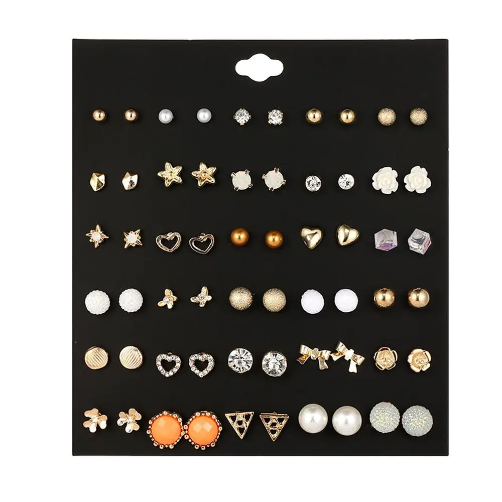 

Fashion 30 Pairs of Earring Pearl Geometric Multi Element Flower Alloy Square Diamond Women Earrings Stud Set, Same as picture