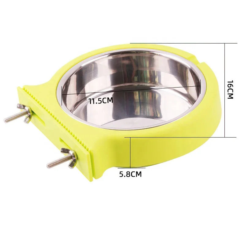 

New Hanging Detachable Reinforced Stainless Steel Double Bowl Design Fixed Bowl Kit Pet Water Dispenser For Cats And Dogs, Blue and pink and green