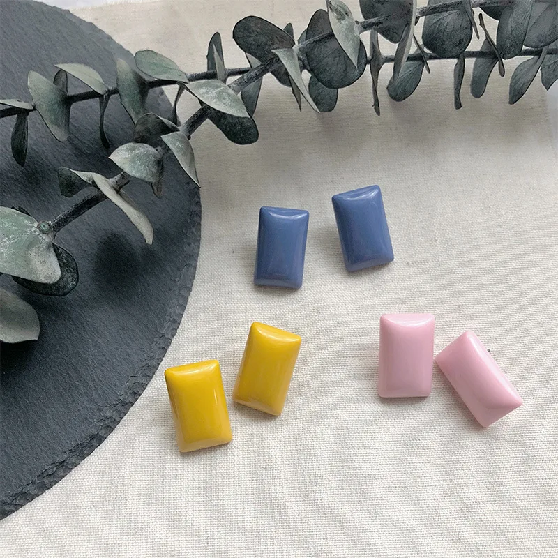

JUHU 2021 Morandi candy color jewelry geometric acrylic earrings lovely sweet rectangular earrings for girl geometric earrings, Gold