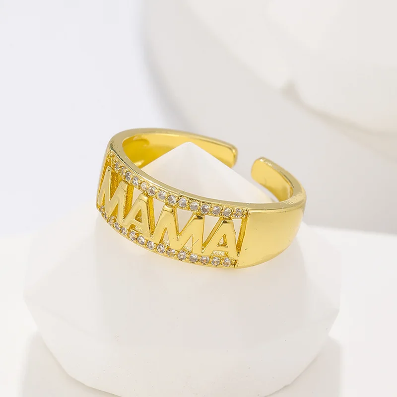 

Classic Design Mama Letter Cubic Zirconia Opening Adjustable French Finger Ring Mother Elegant Jewelry Mama Anillo