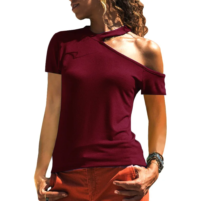 

The new summer 2021 women's casual beveled short sleeve blouse and T-shirt