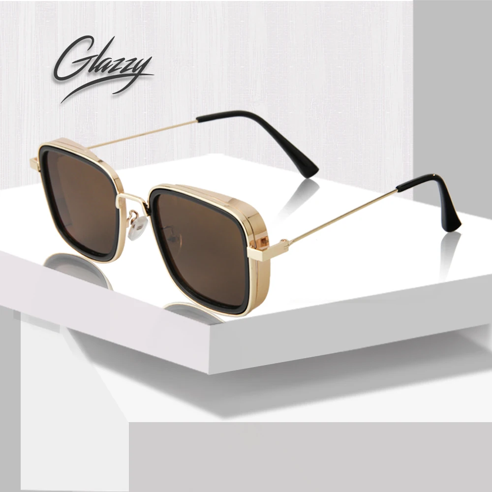 

Indian 2022 New Sun Glasses, Square Metal Frame Uv400 Shades Mens Polarized Trendy Thick Sunglasses