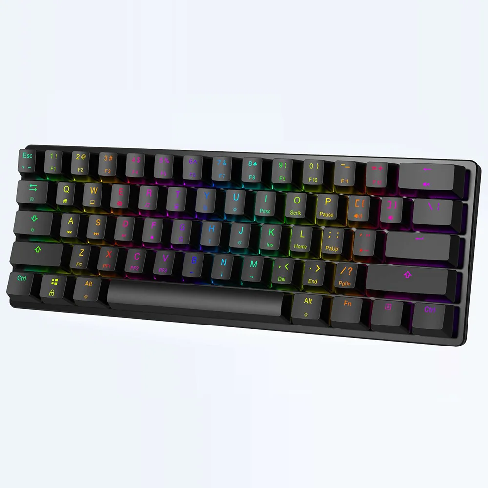 

factory price slim MK21 60% type C wired red switch 61keys pbt keycaps gaming mechanical keyboard, Black white