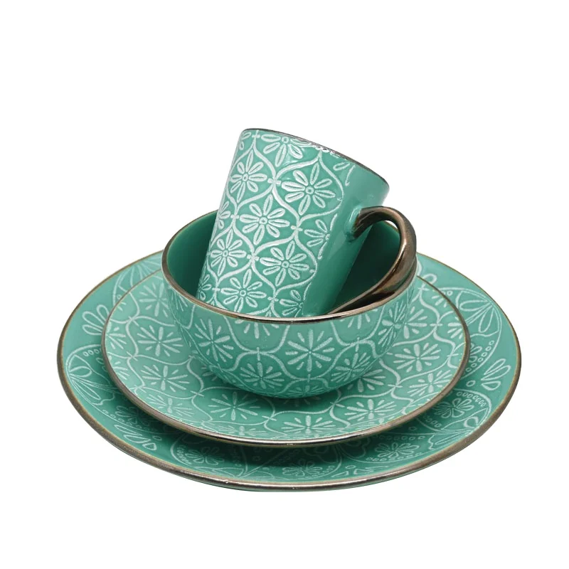 

Customized logo wholesale cheap price restaurant home hotel used 16pcs Ceramic Dinner Set,Dinner Set Ceramic,Ceramic Tableware, Green