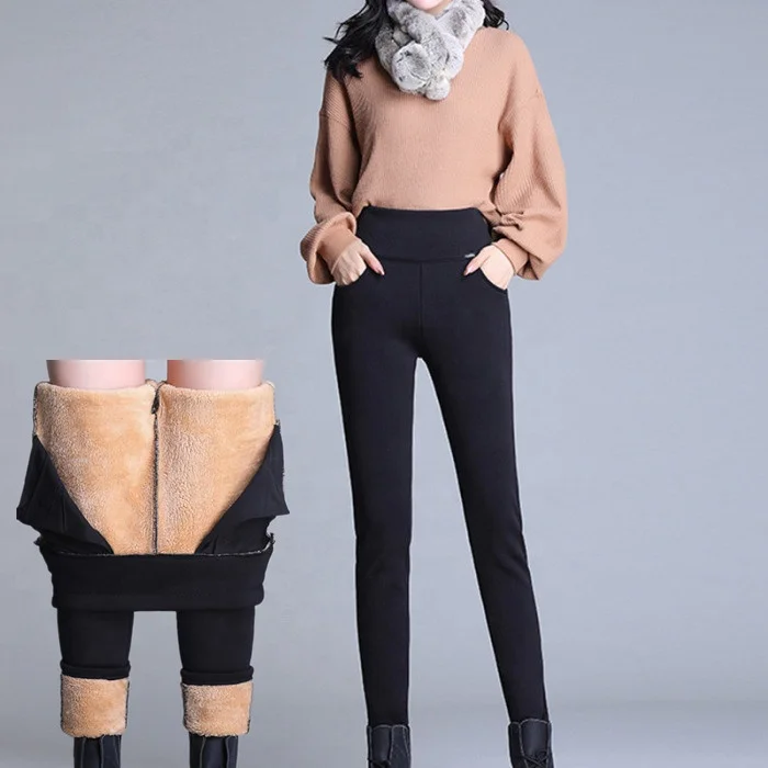

Wholesale high waist plus size women winter leggings faux fleece lined warm pants pencil thick trousers, Show as pictures or custom