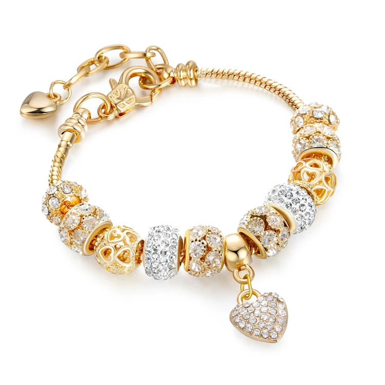 

Wholesale Love Heart Crystal Stone 24k 18k Rose Gold Plated Bracelet, Picture shows