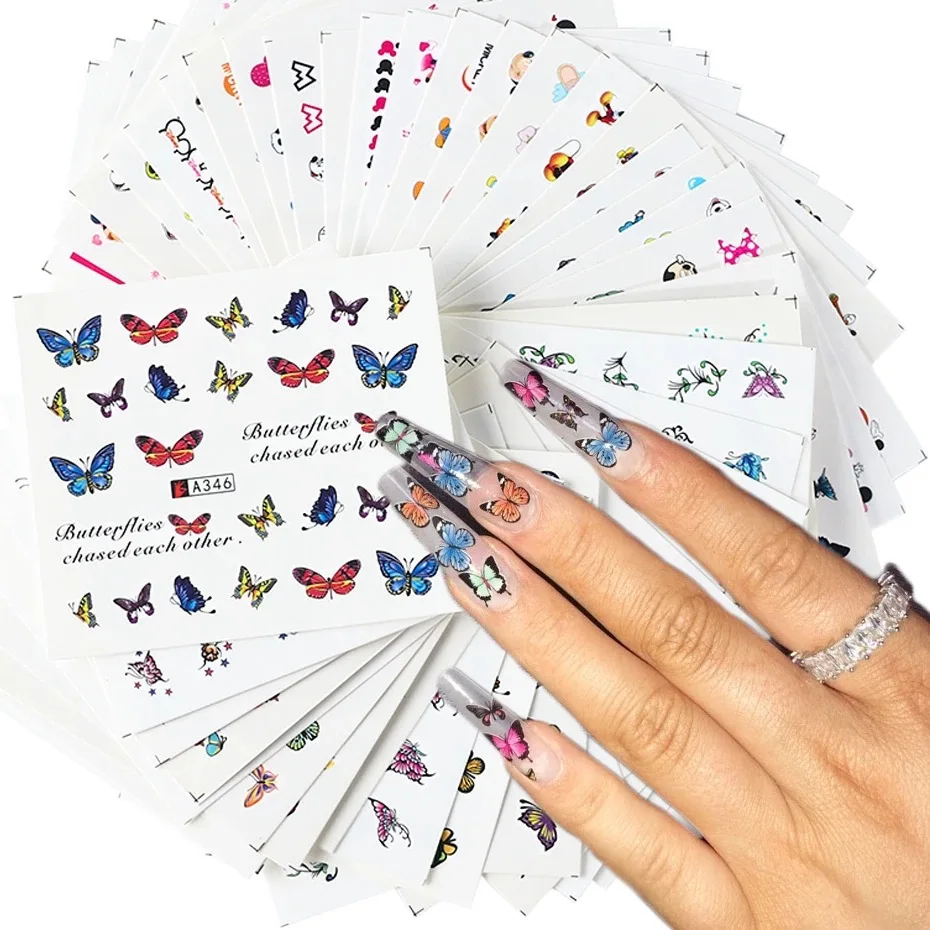 

48 Pcs Nail Art Sticker Colorful Butterfly Pattern Water Transfer Nail Sticker Set