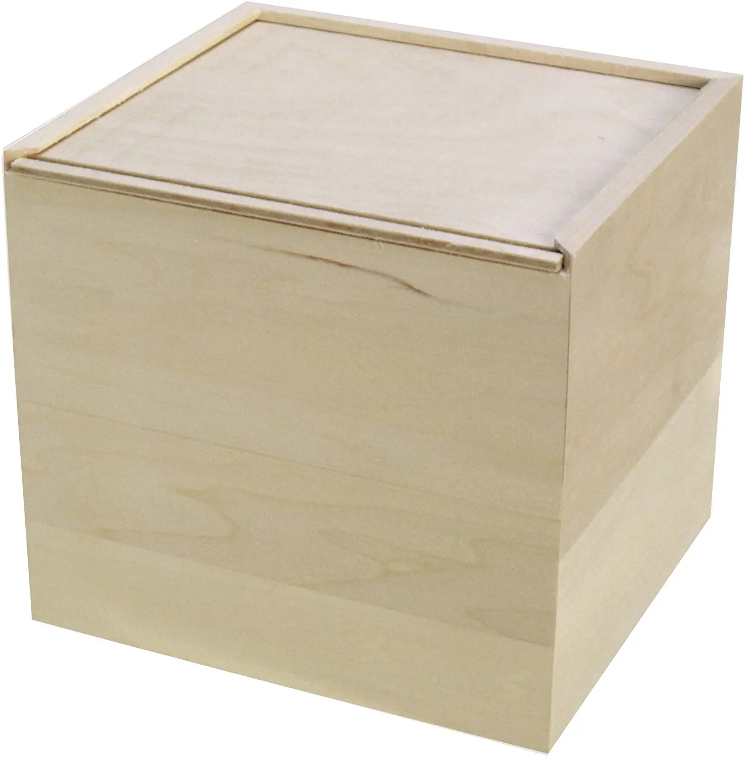 

Wooden Unfinished Storage Box with Slide Top-Square, Customized color
