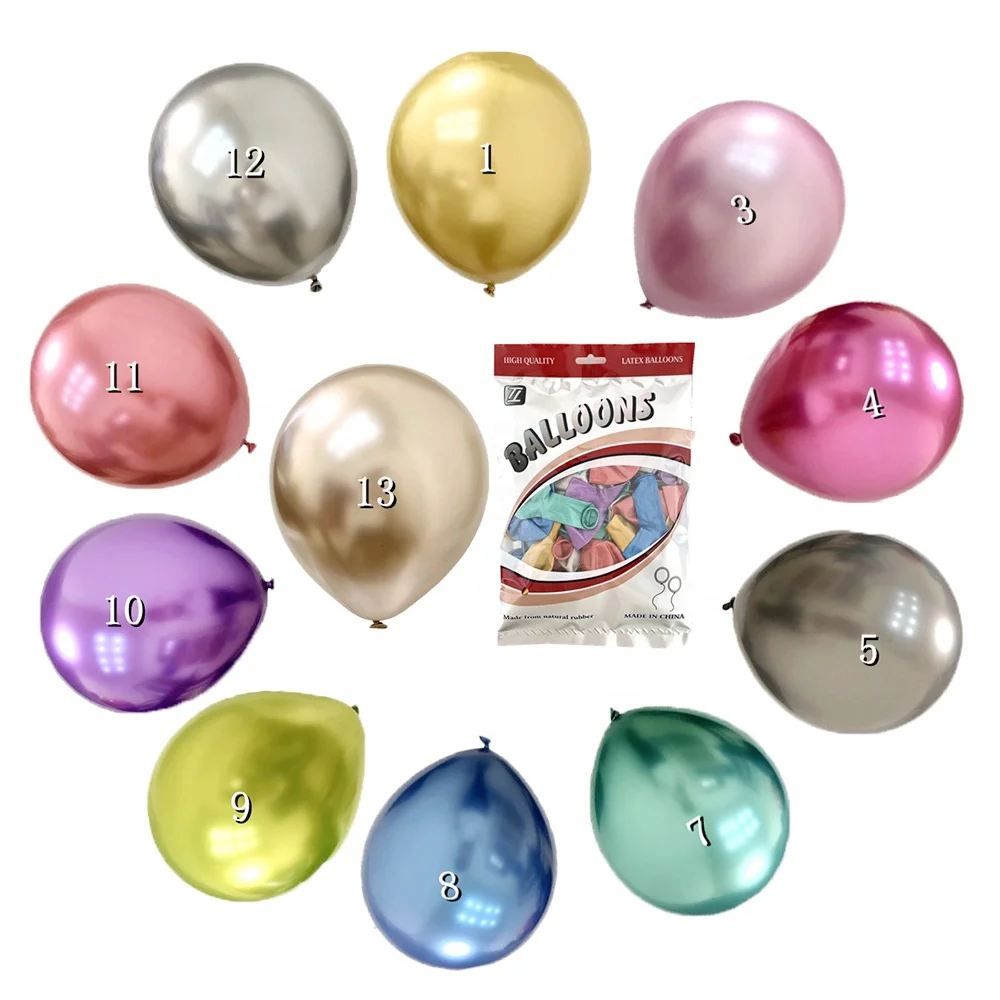 

12inch Metallic Chrome Balloons Gold Silver Rose Pink Customize packaging 2.8grams total 11 colors available