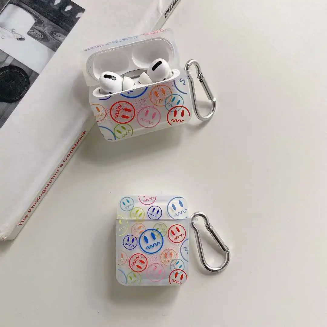 

Smiley soft transparent silicone earphone case for Apple Airpod 2 1 with keychain pendant Cover for Airpod pro earphone case