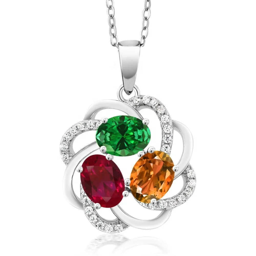 

Custom Birthstone Necklace Personalized Flower Pendant Necklaces Oval Cubic Zirconia Necklaces Gift for Girls