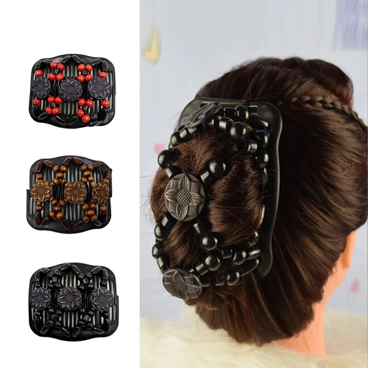 

Popular Magic Wood Beads Double Hair Comb Magic Hair Slide Combs, Any color is available