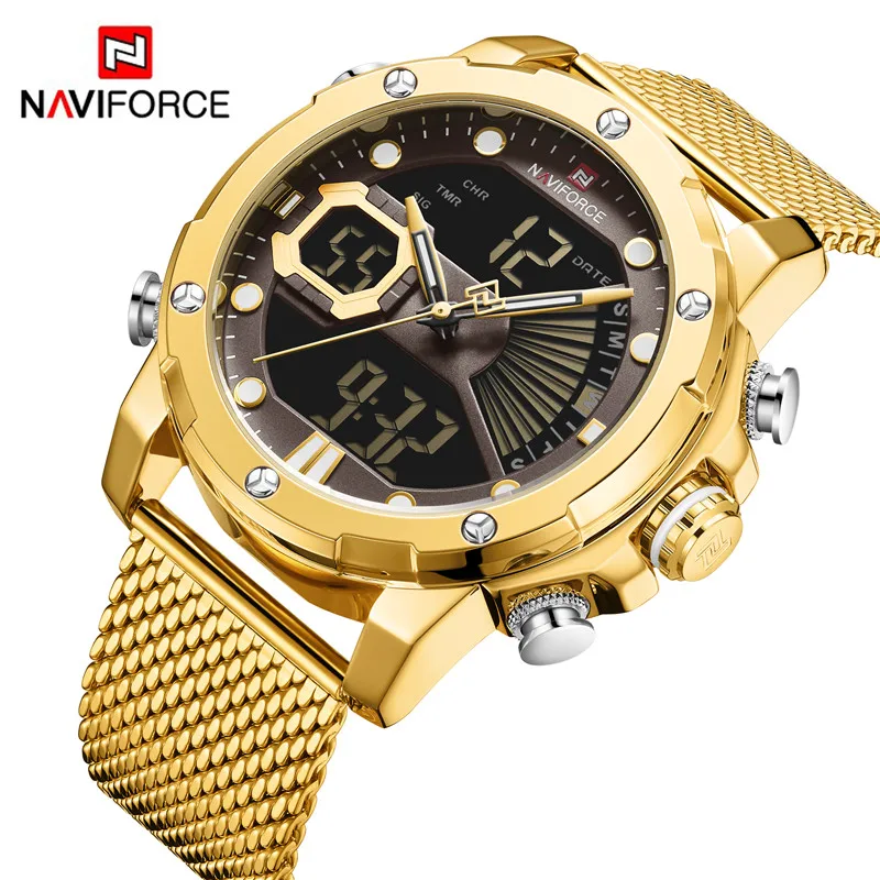 

NAVIFORCE Mens Sport Watches Luxury Gold Quartz Steel Strap Waterproof Military Digital Wrist Watch Clock Relogio Masculino 2020