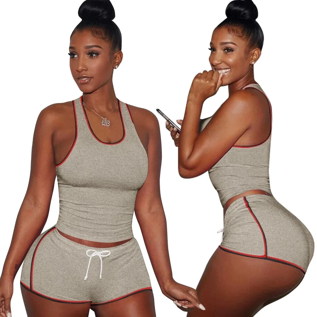 

new arrivals Leisure Sports Shorts Set summer splicing contrast running women's 2 piece set crop top shorts 2 piece set