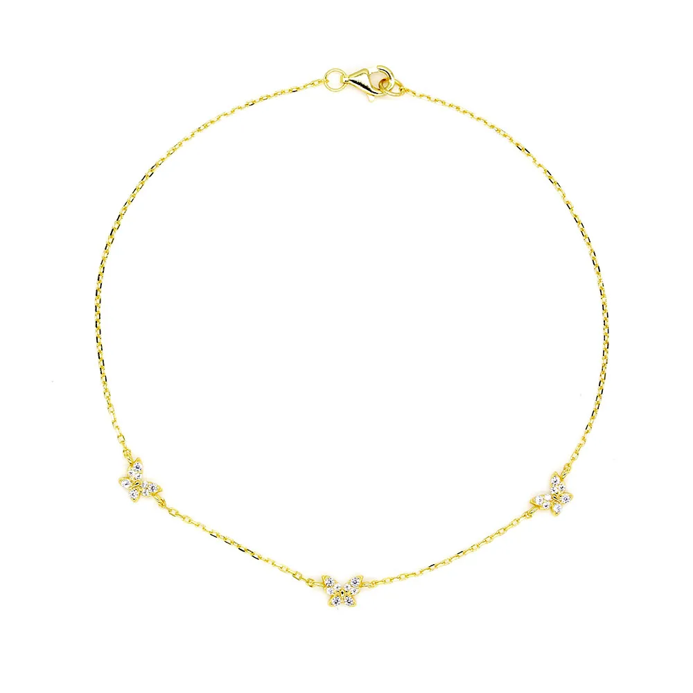 

zircon 925 sterling silver gold plated 18k luxury custom butterfly charm bracelet