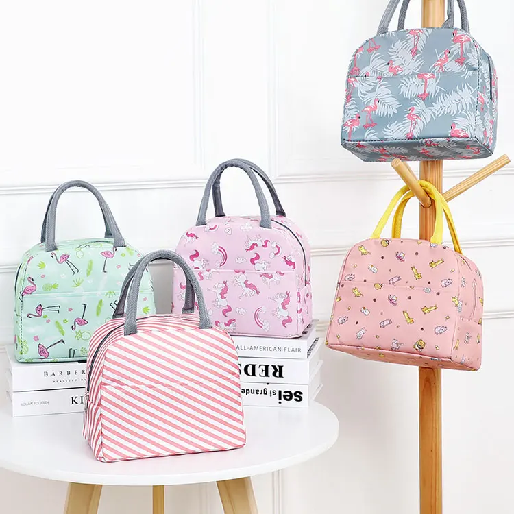 

Chic printing high quality oxford food bag insulated polyester cooler lunch bag zipper handle cooler bag, 11 colors for choose