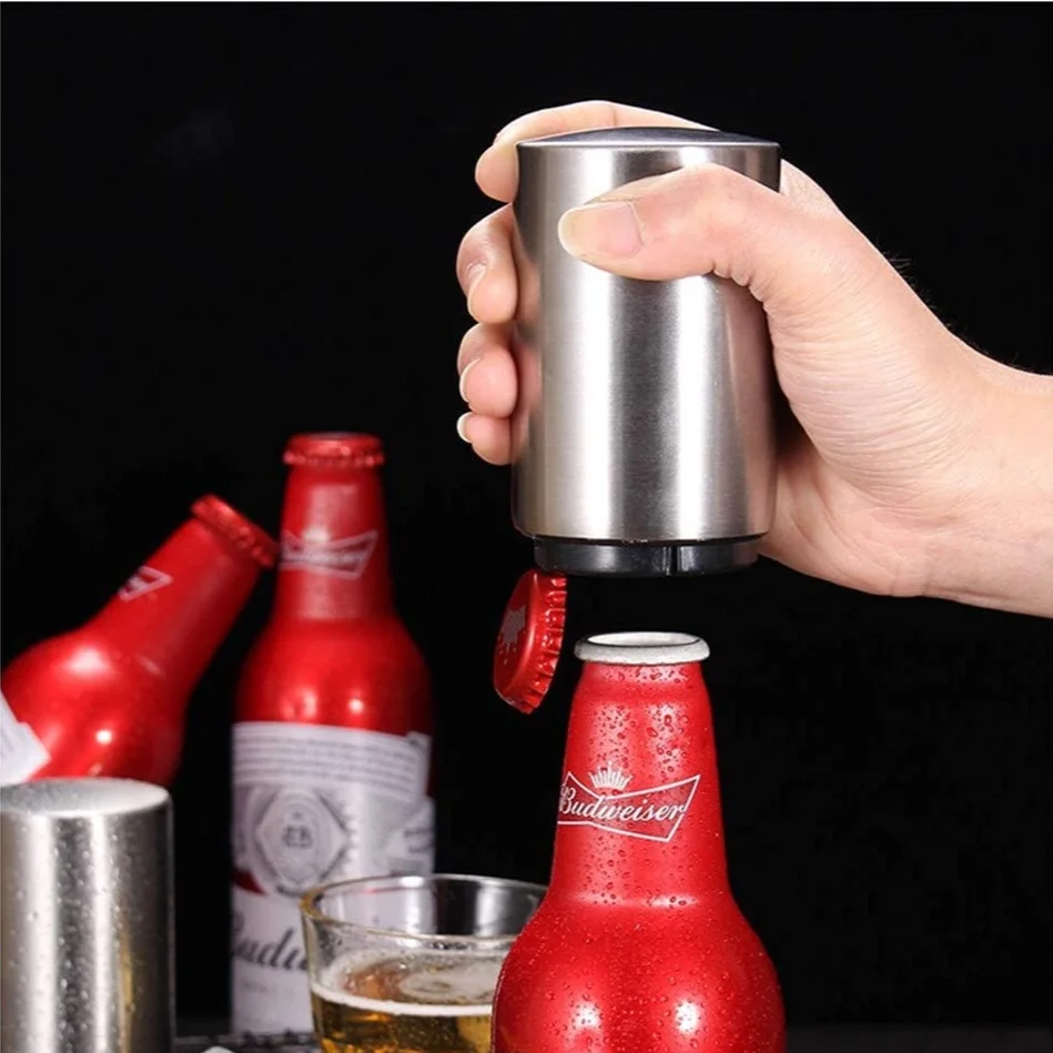 

Automatic Beer bottle opener Magnetic Wine Opener Stainless Steel Magnet Kitchen Bar Tools Push Down Remover Pop Off Openers