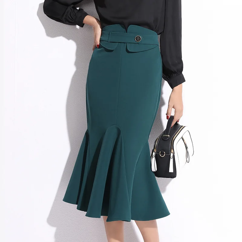 

2020 New Design fashion solid ruffles tight mid length ladies women skirts, Customized color