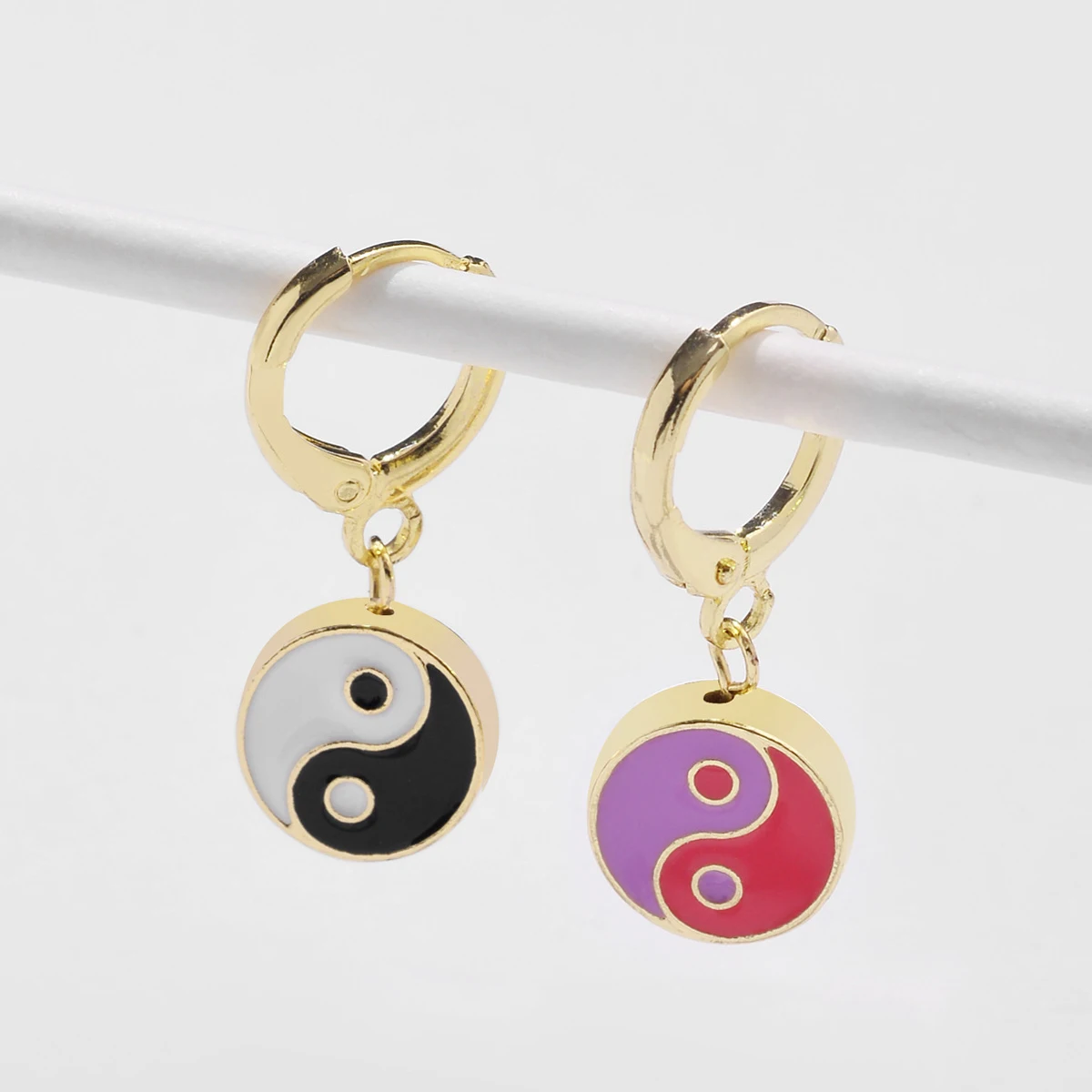 

Enamel Black White Tai Chi Bagua Yin Yang Dangle Earrings three colors in stock bulks wholesale, Optional as picture,or customized