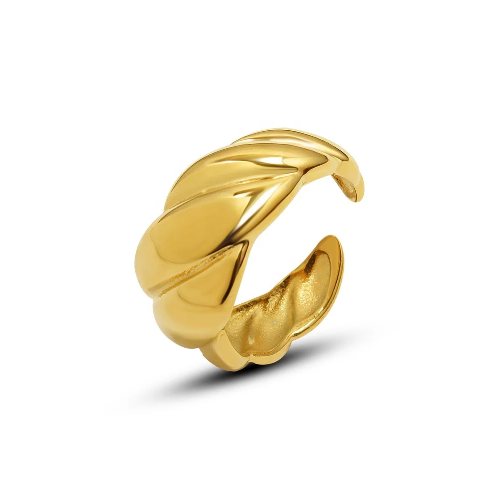 

Women's Jewelry Open Ring 18K Gold Plated Stainless Steel Chunky Twisted Croissant Ring Tarnish Free Waterproof Gold Jewelry