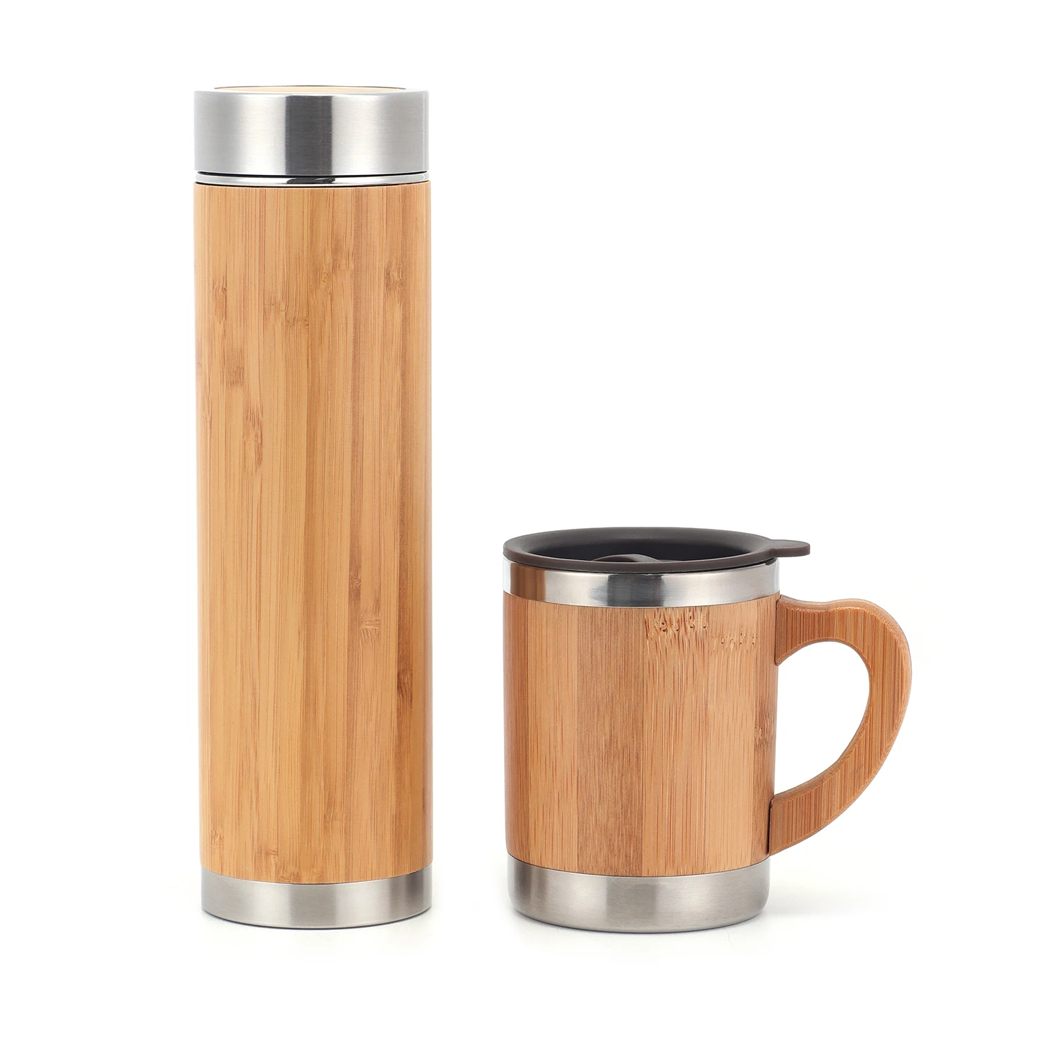 

500Ml Stainless Steel Bamboo Vacuum Flask Coffee Tea Thermos Flask, Natural bamboo color