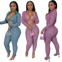 

1219M339 new design 3 pieces women long sleeve print sexy two piece outfits Woman Fashion Women Clothing womens 2 piece outfit