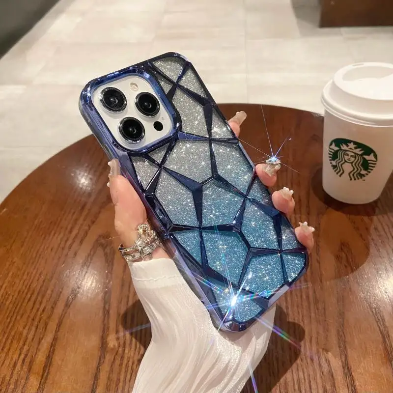 High Quality TPU Marble Gradient Glitter Phone Case for iPhone 15 14Pro 11 12 13Pro Max With Paper Jam Bling Back Cover