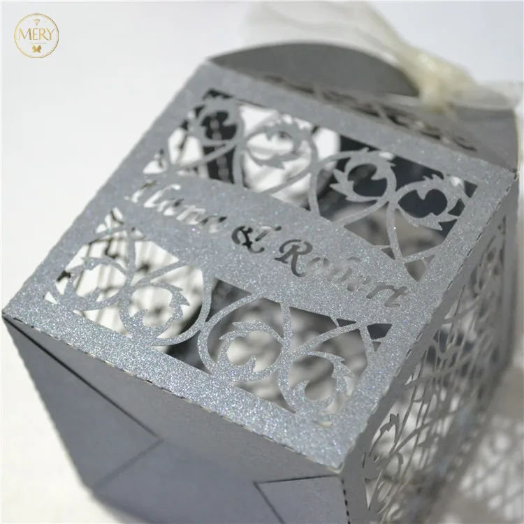 Perso<em></em>nalized filigree style laser cut custom graduation wedding candy box