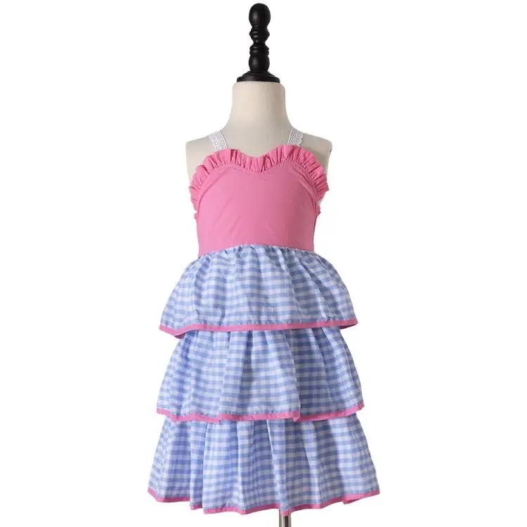 

Cute Baby Girls plaid Dress New Cotton sling long Cake Dresses Children bow Party Princess Costume Kids Summer Dress, Picture
