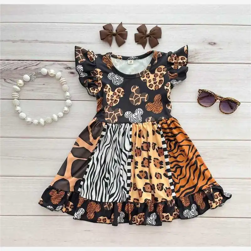 

Cheap boutiques summer dress for baby girl short sleeve leopard twirl dresses kids boutique clothing children's clothes, As the pic shows