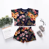 

Kid Baby Girl Crop Tops Shirt Flower Print Short Pants 2pcs Outfit Clothes Children Summer Sets