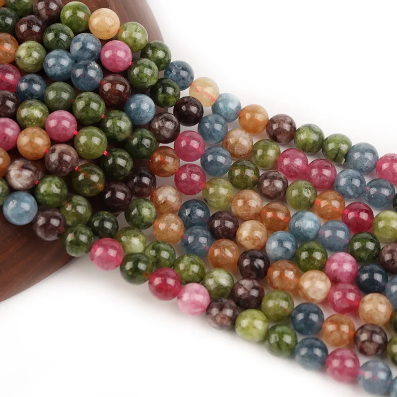 Factory Supply Colorful Tourmaline Stone Beads DIY Beaded Colorful Natural Stone Pearl Charm Bracelet