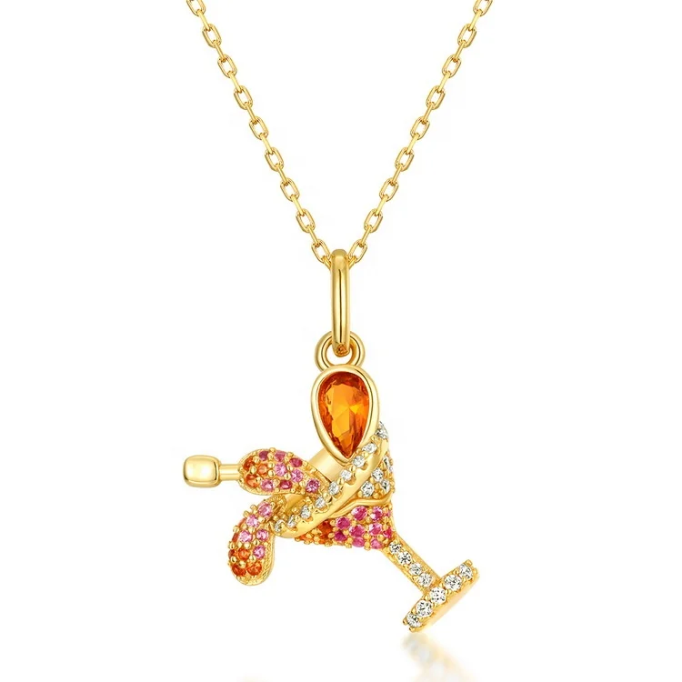 

Hot Sale Red Zircon Drink Pendant Sterling Silver Pendant Necklace For Women