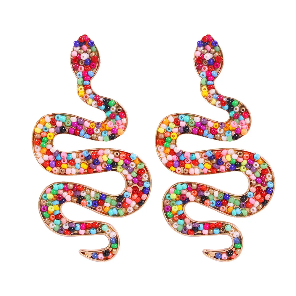 

2020 Fashion Colorful Seed Bead Earrings For Girl Exaggerated Women Punk Snake Earrings